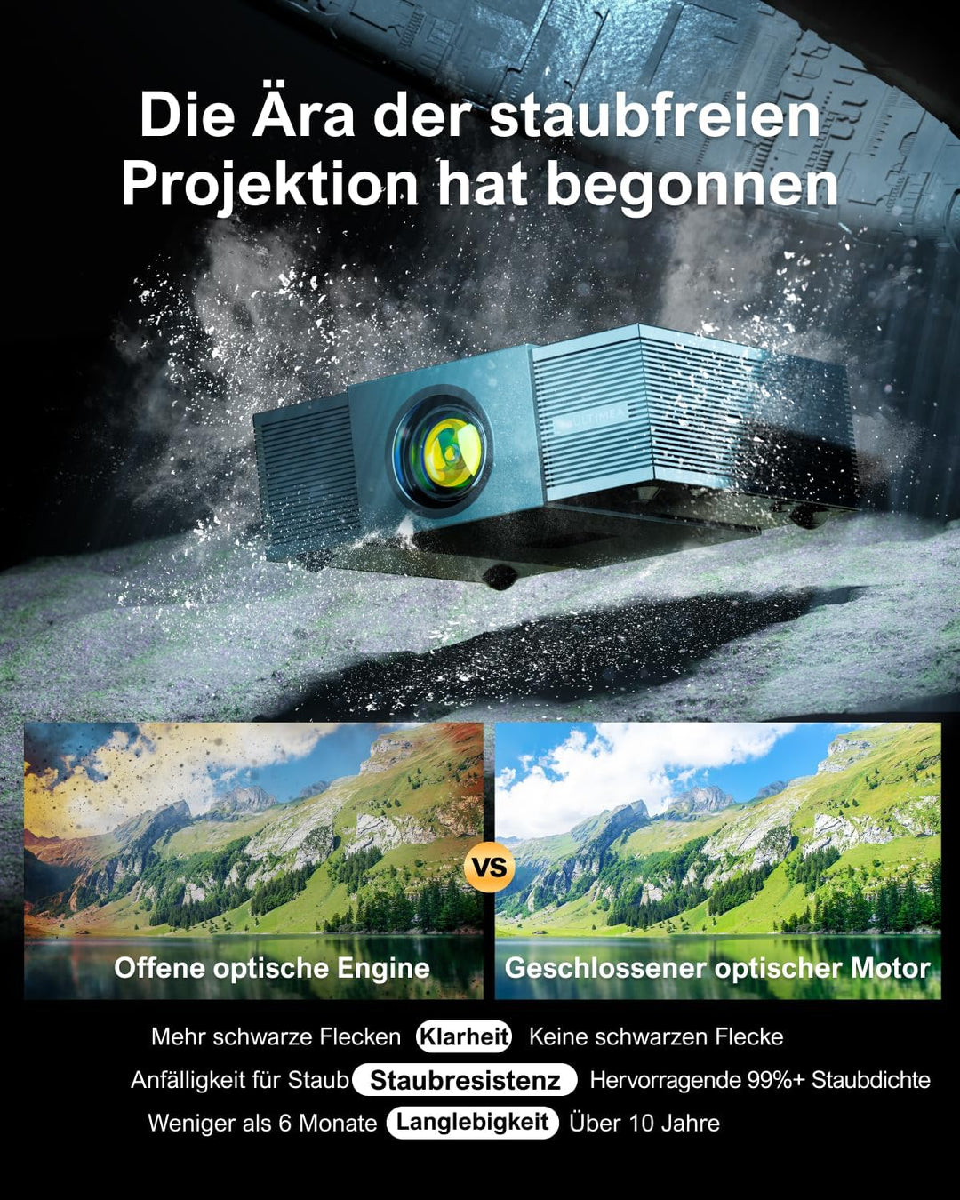 ULTIMEA Beamer 4K Heimkino Unterstützt 900 ANSI-Lumen mit Hindernisvermeidung und 6D Trapezkorrektur
