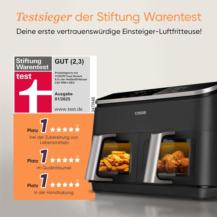 COSORI Heissluftfritteuse 2 Kammern Airfryer, 8-in-1 Dual Zone Air Fryer XXL 8,5 L, Heissluftfritteu