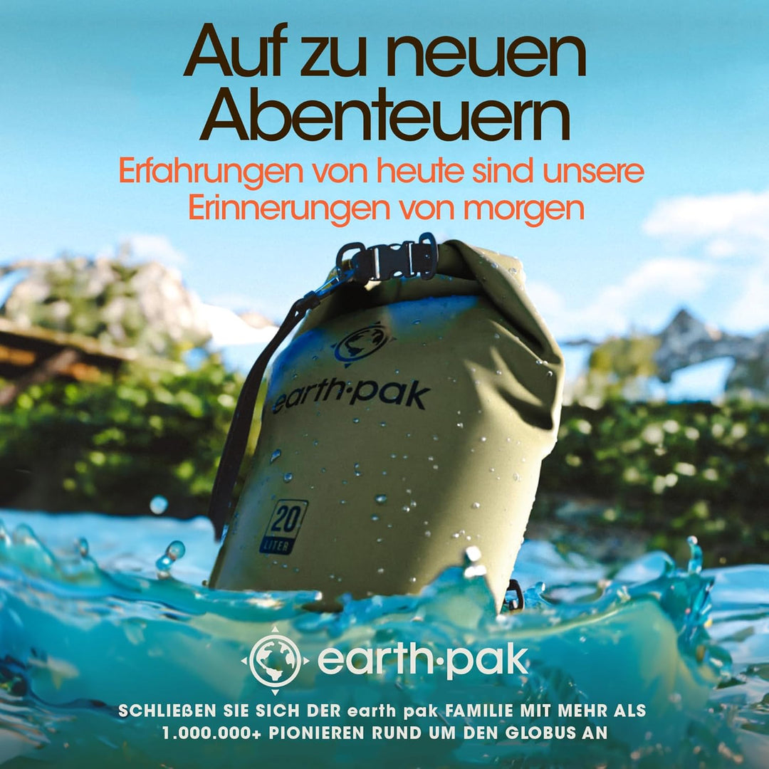 Earth Pak – Wasserdichter Packsack mit Schultergurt und wasserfester Handyhülle – Ideale Rolltop Tas