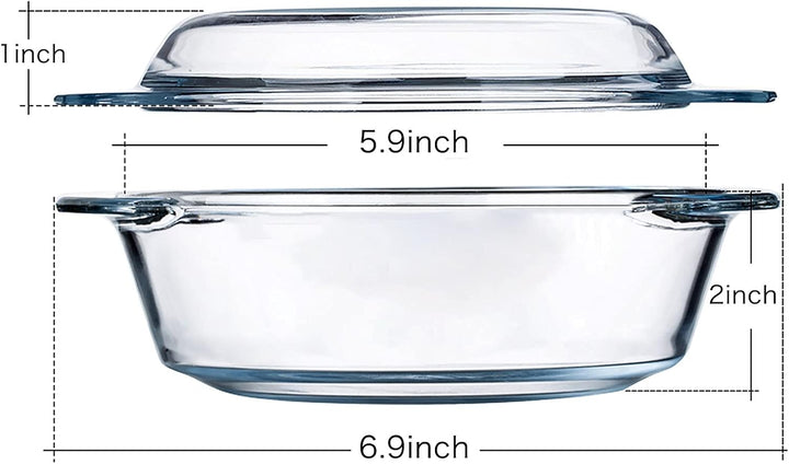 Glas Auflaufform mit Deckel, 0.65L 15cm Kleine Mikrowellengeschirr mit Deckel, Rund, Ofenfest, 0.65L