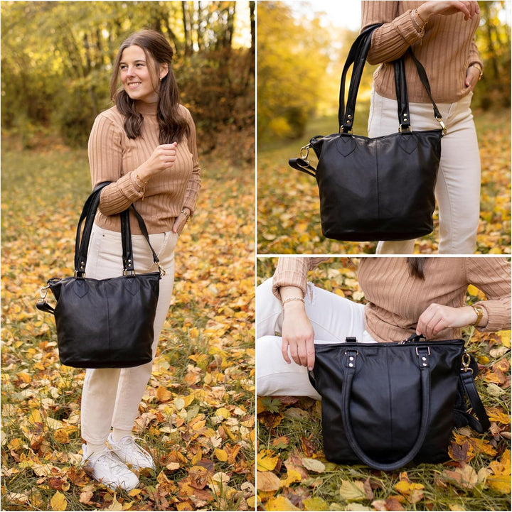 Gusti Shopper Leder - Therese Handtasche Damen Umhängetasche Vintage mit Reissverschluss Shopper Led