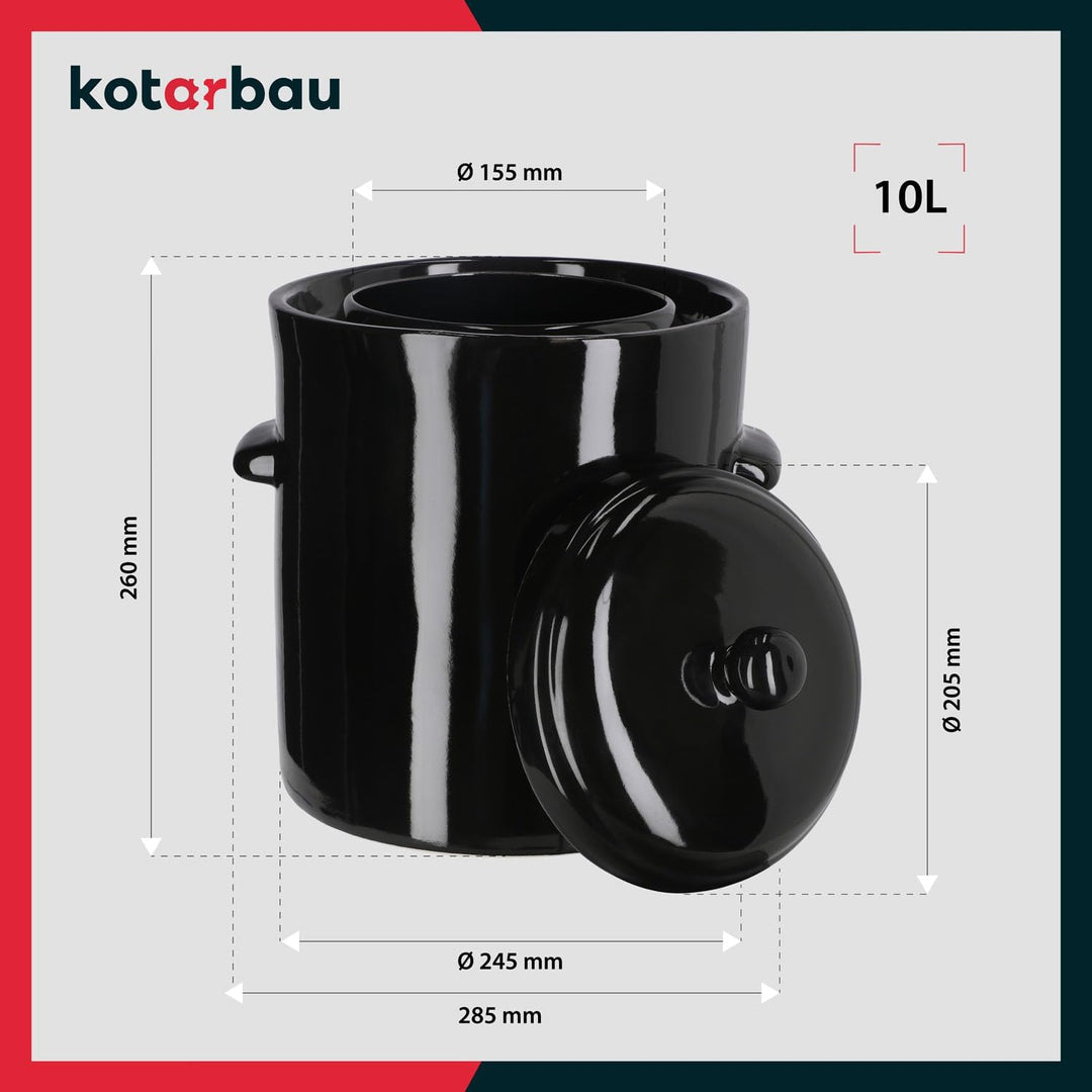 KOTARBAU® Gärtopf Steinzeugtopf Steingut 10 l Kimchi Behälter Rumtopf Tontopf Sauerkrauttopf Tontopf