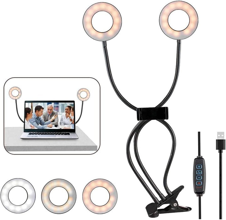 Selfie Ringlicht, LED Fülllicht Dual Lampenkopf mit Handy Clip 9cm 3 Farb Fernbedienungs Ringlicht k