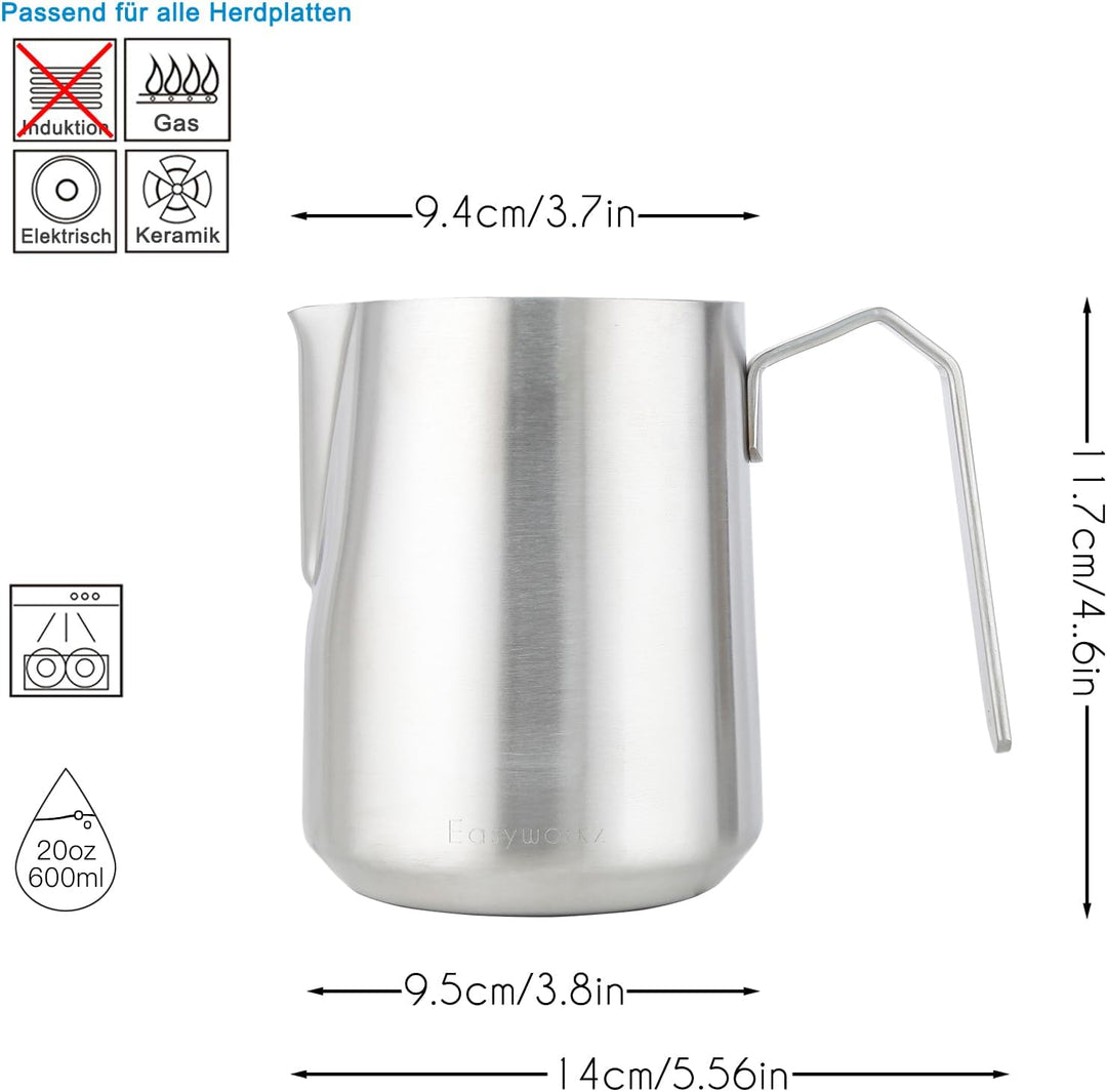 Easyworkz Espresso Dampfkrug Edelstahl 600ml Kaffee Aufschäumen Picther Milchkännchen Cappuccino Lat