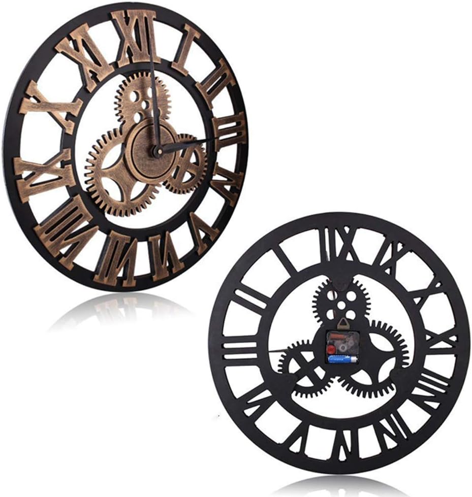 Grosse Wanduhr im Vintage-Stil,schwarz Wanduhr rund, Metall Geräuschlos Nicht tickend batteriebetrie