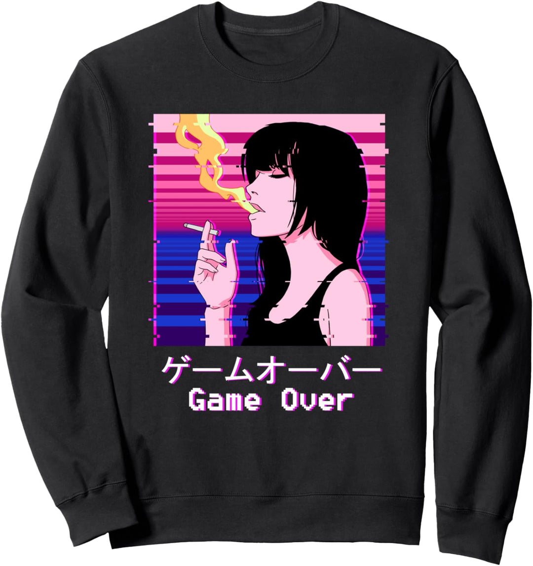Japanese Aesthetic Vaporwave Smoking Sad Anime Girl Sweatshirt