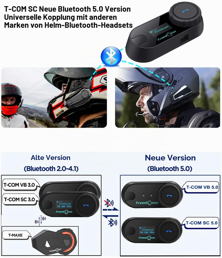 FreedConn Tcom-SC Intercom Motorrad Headset für 2 Personen Musik Teilen, Motorradhelm Kommunikations