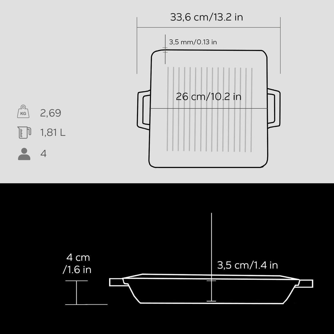 TAFELGRILLPAN M/2 GREPEN 260X260 MM LVECOGT2626T2 MATT BLACK