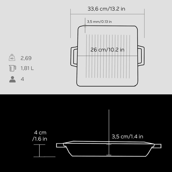 TAFELGRILLPAN M/2 GREPEN 260X260 MM LVECOGT2626T2 MATT BLACK
