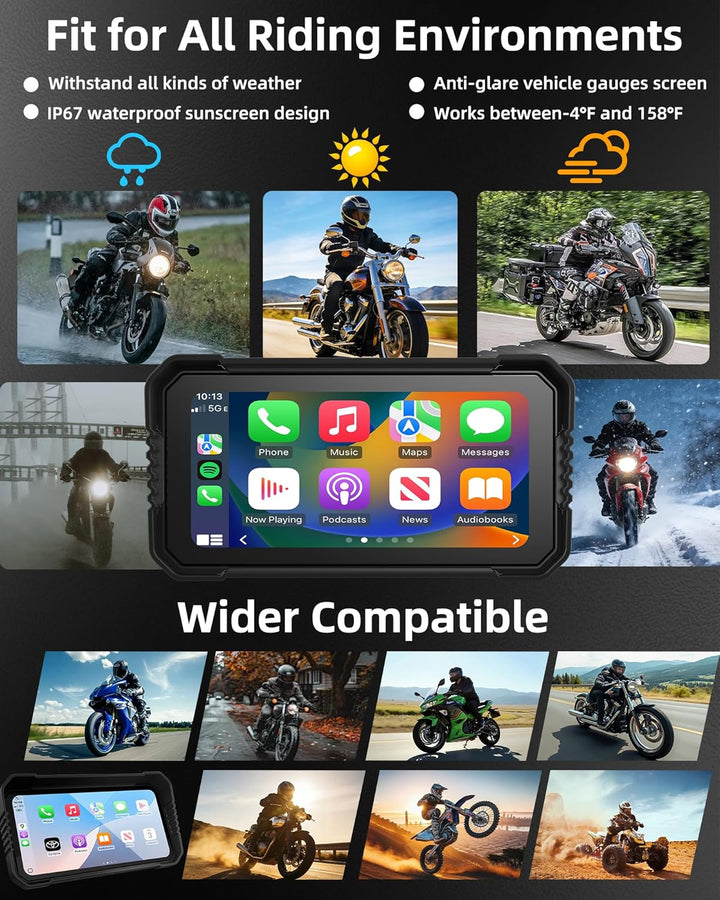 Jansite 6,25 Zoll Motorrad Carplay Display mit TPMS, Motorrad Navigationsgeräte Android Auto IP67 Wa