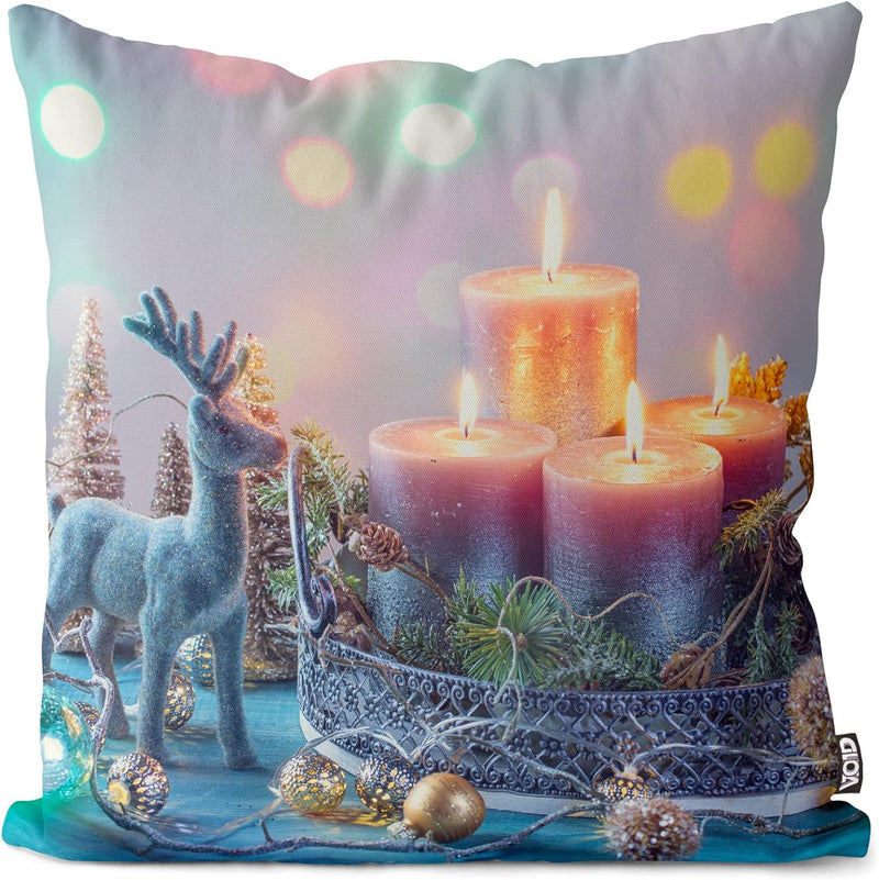 VOID Adventskranz Rentier Kissenbezug Kissenhülle Sofakissen Kissen Deko Weihnachten Winter Weihnach
