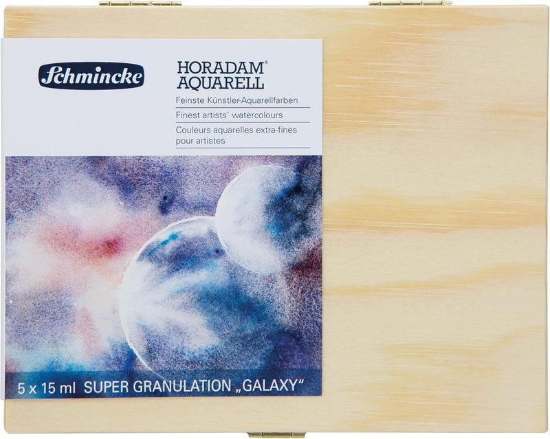 Schmincke – HORADAM® AQUARELL, Super Granulation Set Galaxie, 5 x 15 ml-Tuben, 74 842 097, Holzkaste