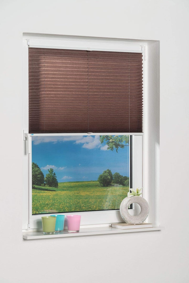 K-home Klemmfix-Plissee 90 x 130 cm (B x L) Mokka Lichtschutz +++ Moderne Crushed Optik +++ 90 x 130