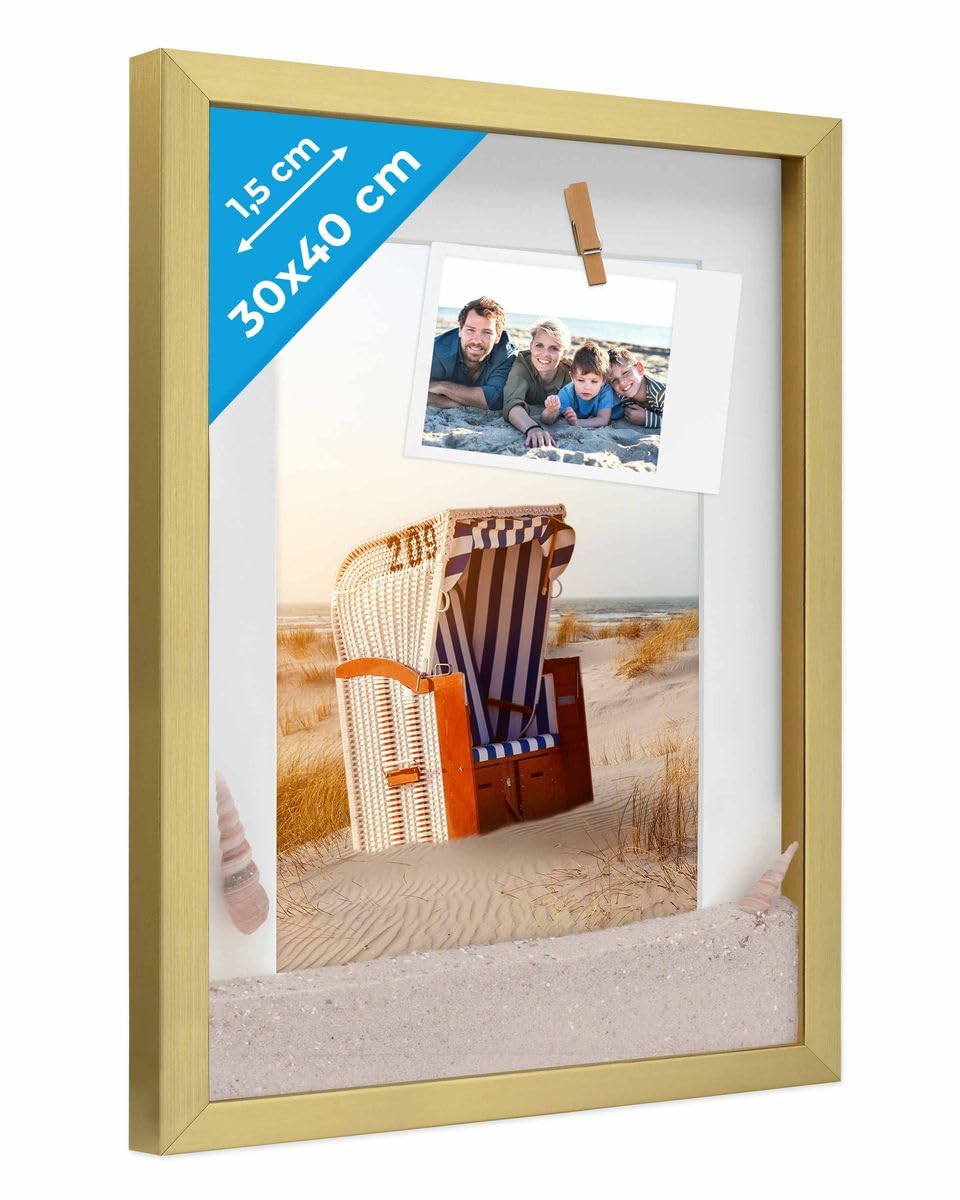 PHOTOLINI 3D-Bilderrahmen zum Befüllen 30x40 cm, Gold, Bilderrahmen tief mit Passepartout, Objektrah