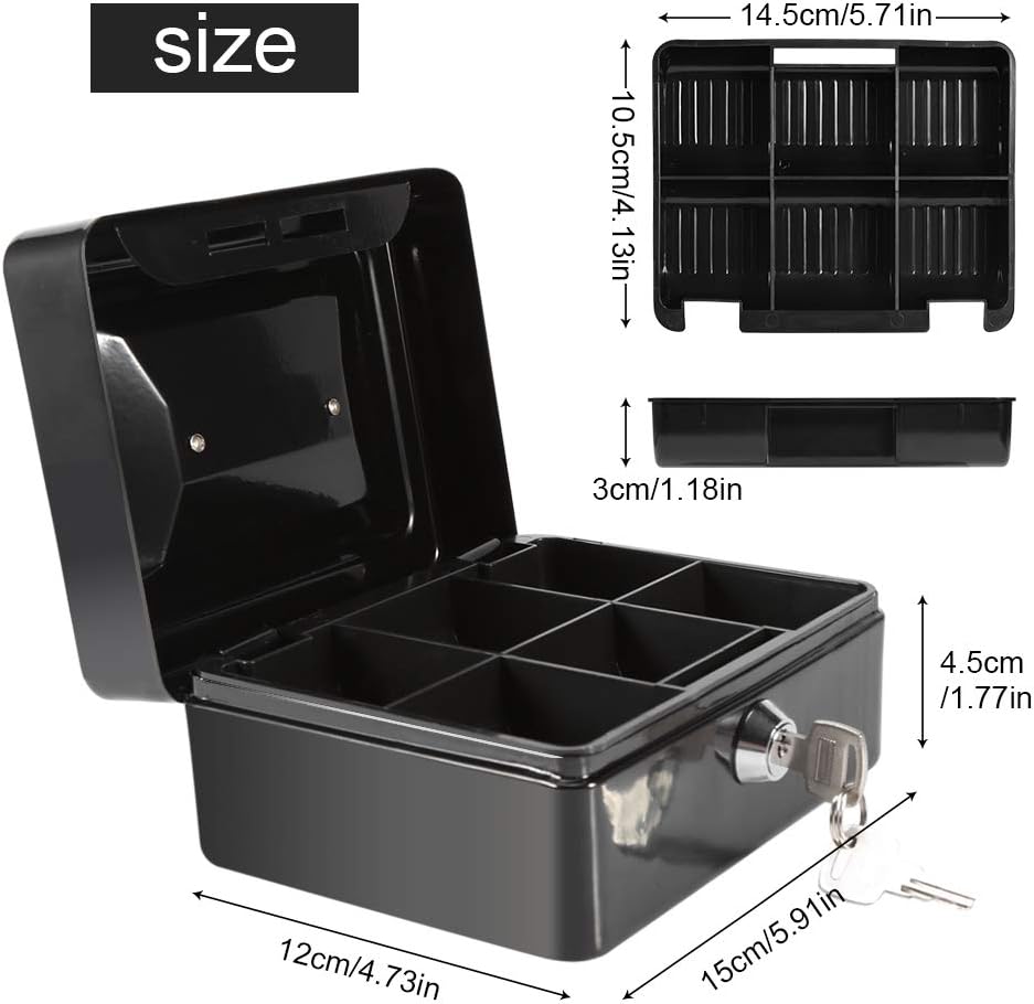 Zerodis Kleine Geldkassette mit Schlüsselschloss Portable Doppelschicht Metallmünze Geld Storage Sec