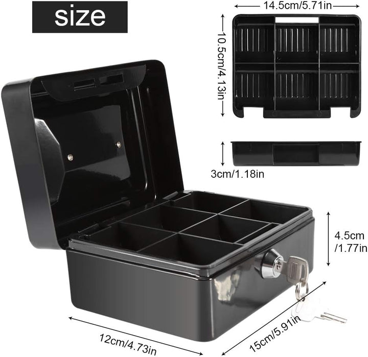 Zerodis Kleine Geldkassette mit Schlüsselschloss Portable Doppelschicht Metallmünze Geld Storage Sec