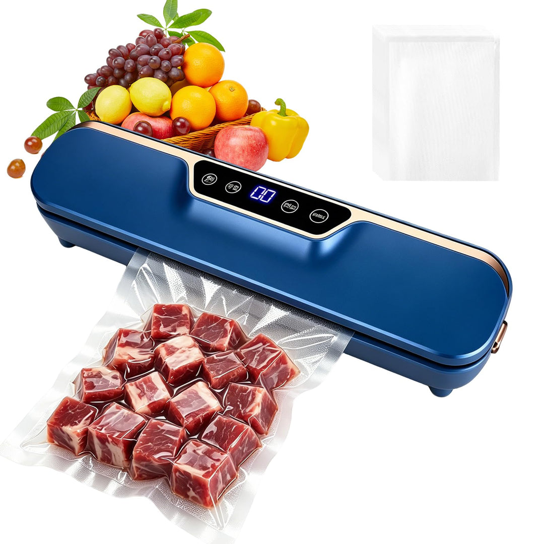 Vakuumiergerät 120W, 4 Modi Doppelsiegelung 50 Beutel (Blau) | Automatisch für trockene &amp; feuchte Le