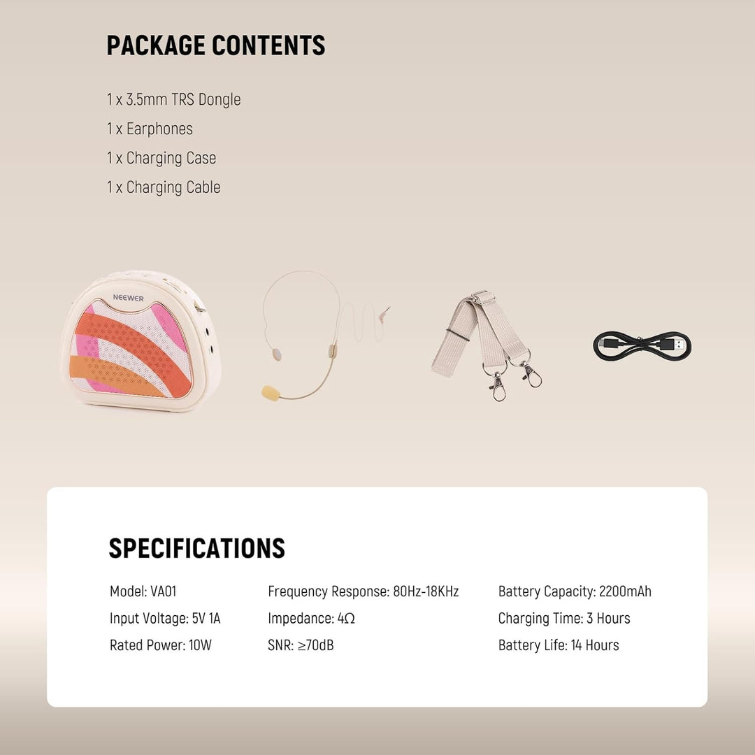 NEEWER Sprachverstärker mit Wired Headset Mikrofon, Lautsprecher, Schultergurt, AUX Ausgang, USB C w