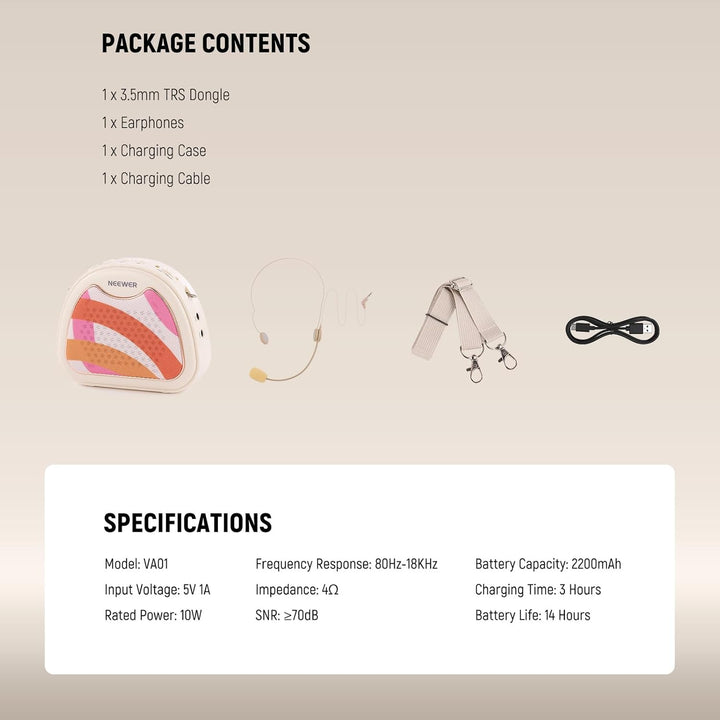 NEEWER Sprachverstärker mit Wired Headset Mikrofon, Lautsprecher, Schultergurt, AUX Ausgang, USB C w
