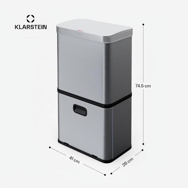 Klarstein 56 L Edelstahl-Sensormülleimer mit 3 Fächern (36+2x10 L), Bedienfeld mit LED-Anzeige, Soft