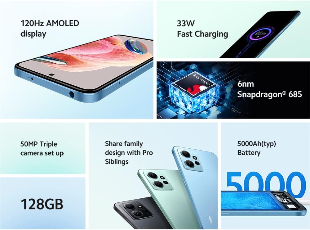 Xiaomi Redmi Note 12 Smartphone 8+128GB Rom 6.67" 120Hz AMOLED Display Snapdragon 685 6nm Prozessor