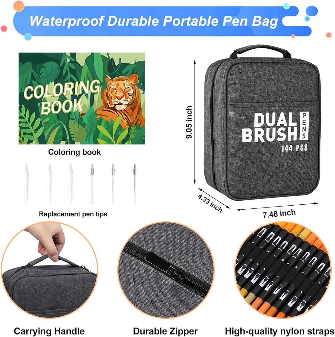 TrendGate Dual Brush Pen Set, 144 Farben Fineliner und Pinselstifte Set, Doppel Filzstifte Dicke und