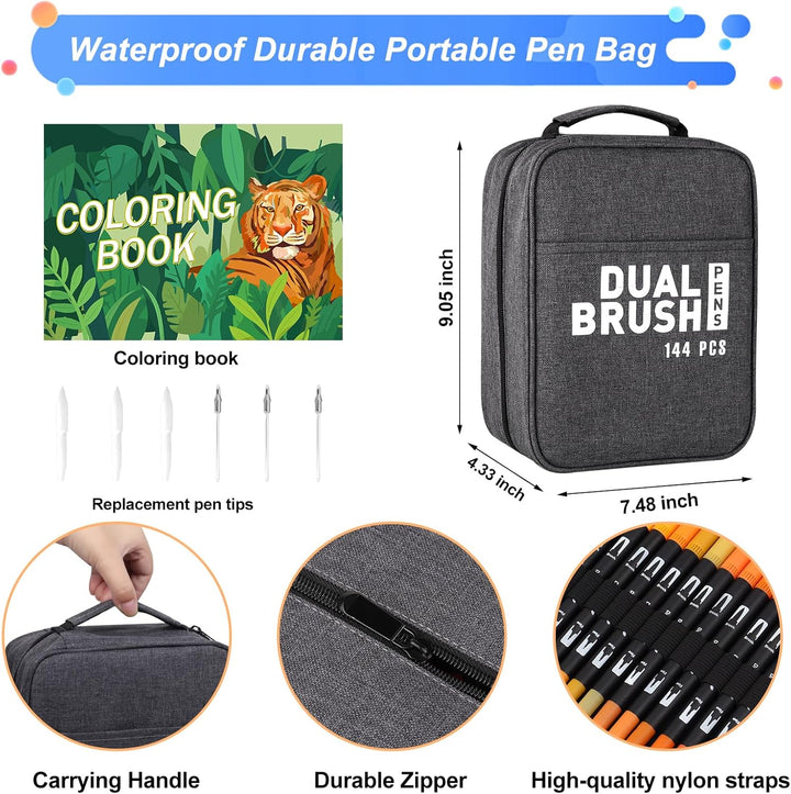 TrendGate Dual Brush Pen Set, 144 Farben Fineliner und Pinselstifte Set, Doppel Filzstifte Dicke und
