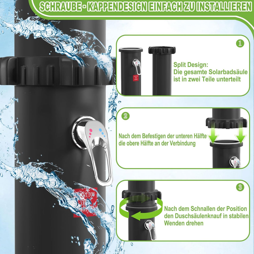 Froadp Solardusche 40 Liter für Garten & Pool, Solar Gartendusche mit 360° Schwenkbarem Regenduschko