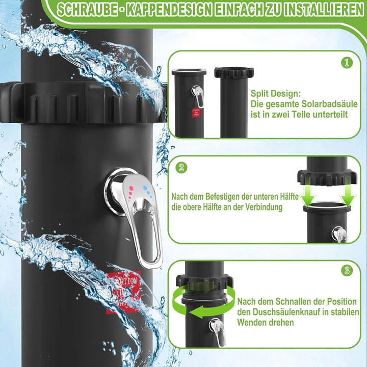 Froadp Solardusche 40 Liter für Garten & Pool, Solar Gartendusche mit 360° Schwenkbarem Regenduschko