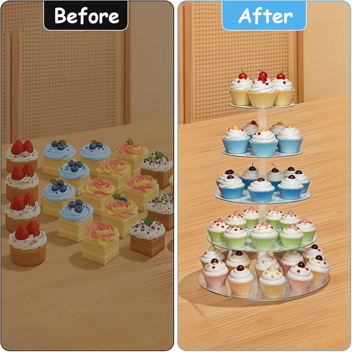 Cupcake-Ständer mit 5 Etagen, Acryl, runder Turm, Kuchenhalter, gestufter Dessertbaum, Turmständer,