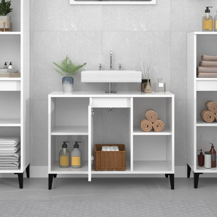 vidaXL Waschbeckenunterschrank, Badschrank mit 5 Fächern, Waschtisch Unterschrank mit Metallfüssen T