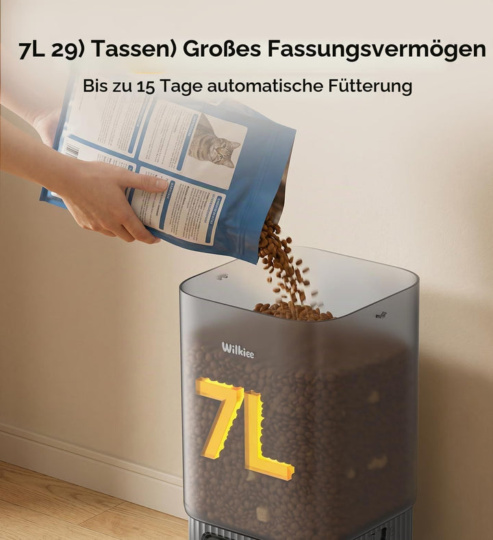 Futterautomat Katze 2 Näpfe 7L mit APP, Automatischer Futterspender | Trockenfutter Automat FüR Katz