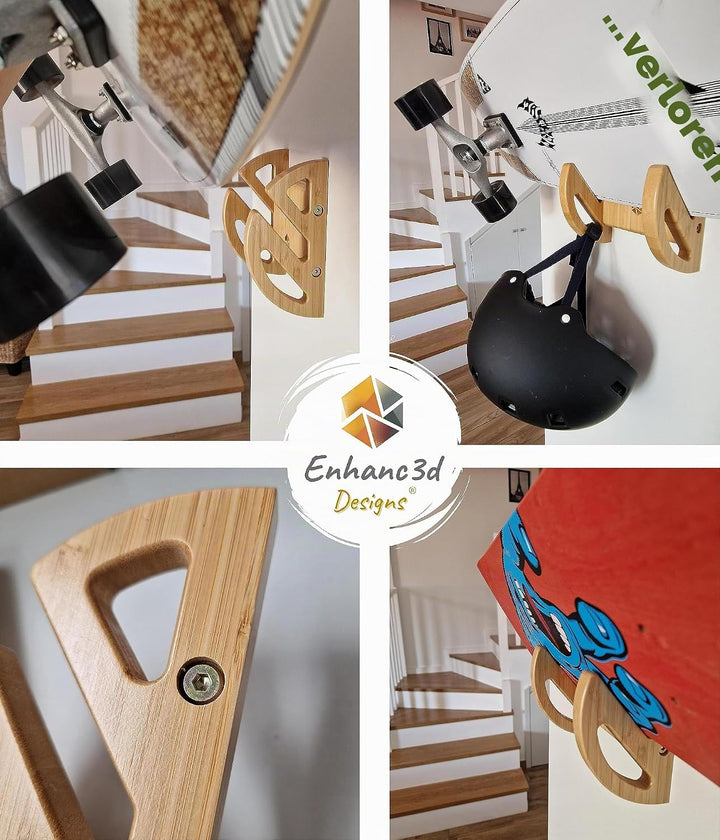 Skate-Wandhalterung aus Bambusholz, modernes und Robustes Design, Skate-Wandaufhänger, Longboard-Wan