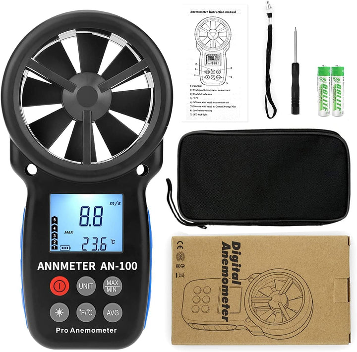 AIOMEST AI-100 Digital Anemometer, Windmesser Windmessgerät Handheld, Windmesser CFM Wind Speed Mete