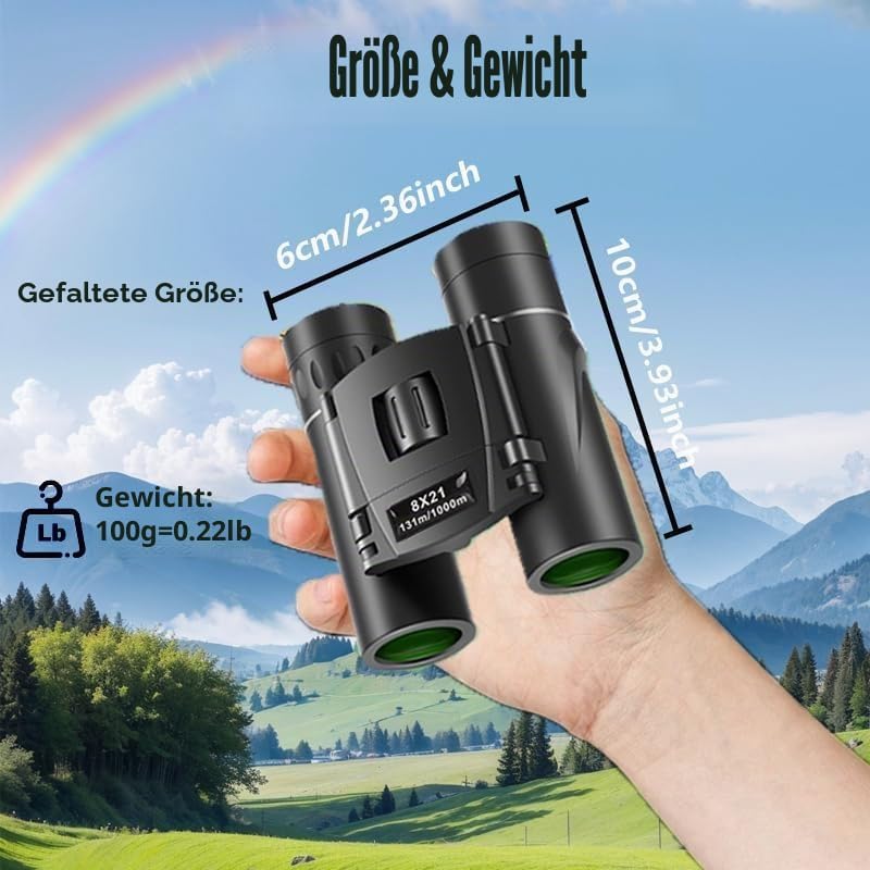 Leistungsstarkes Fernglas für Erwachsene - Kompaktes Fernglas 8x21 mit FMC Objektiv BAK4 Prisma, kle