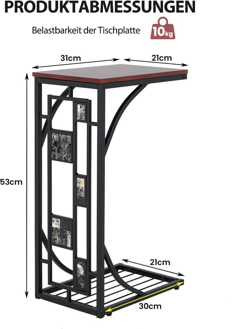 COSTWAY Beistelltisch, Braun, 30,5x21x53cm