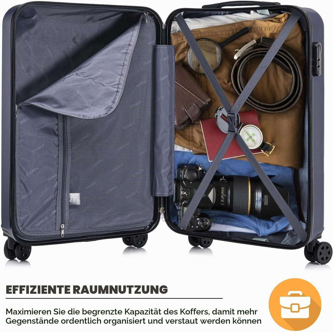 Koffer Suitcase M Dunkelblau, Trolley Reisekoffer, Kabinenkoffer Rollkoffer Handgepäck mit 4 Rollen