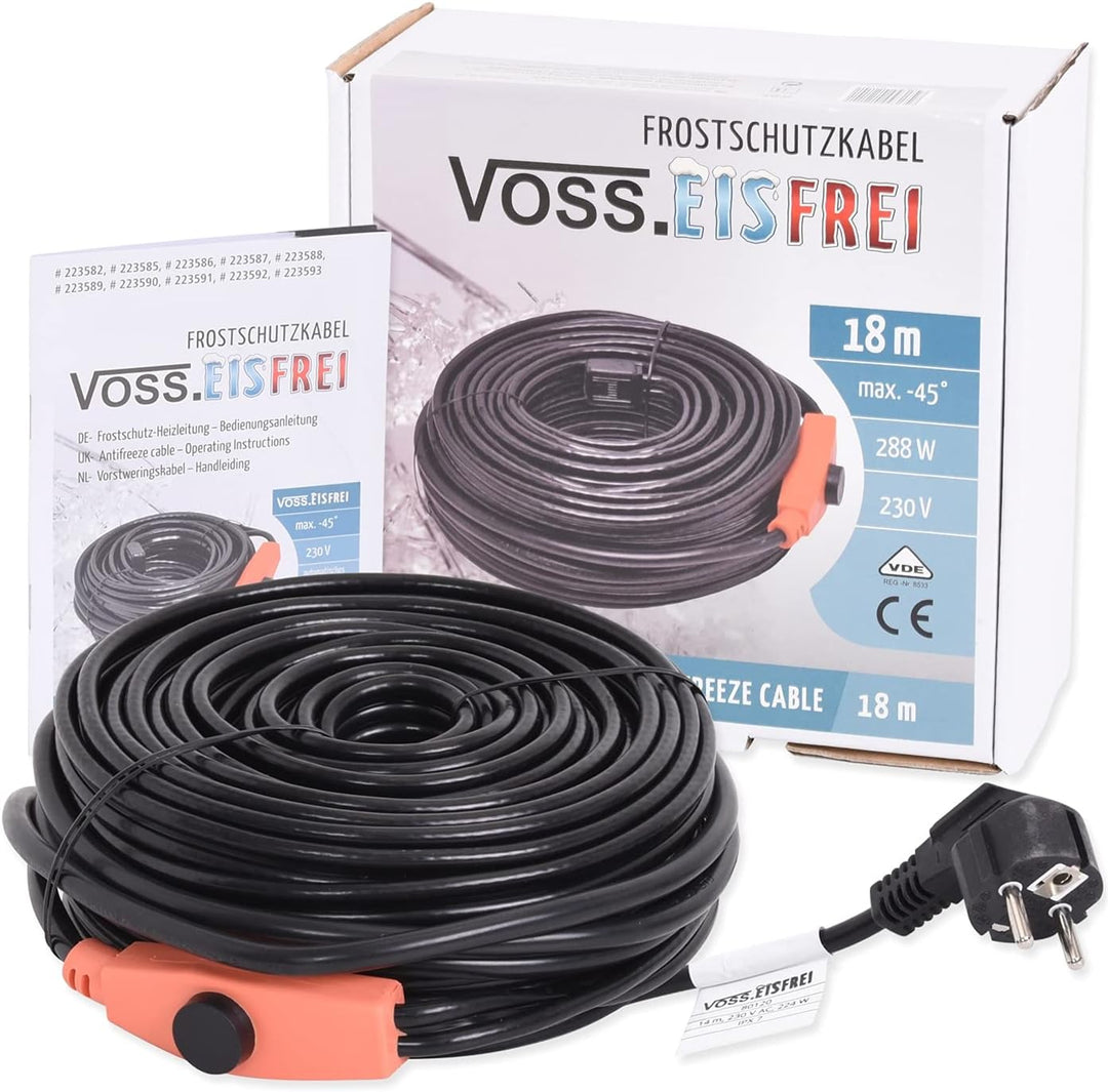 18m Frostschutz Heizkabel mit Knopf-Thermostat VOSS.eisfrei, 230V, Heizleitung Zum Schutz von Wasser