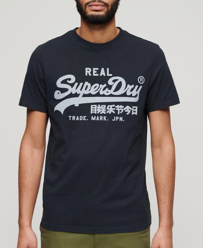 Superdry Herren Strukturiertes Vintage T-Shirt aus Bio-Baumwolle M Finster Marineblau, M Finster Mar
