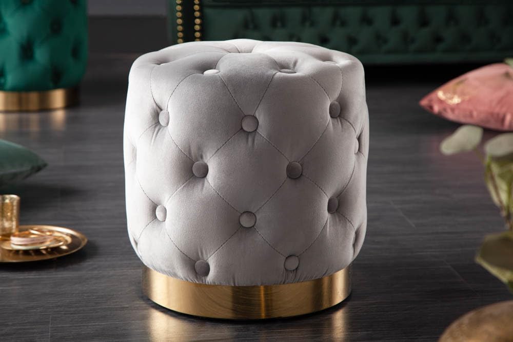 Riess Ambiente Eleganter Hocker MODERN BAROCK 37cm edel-grau Gold Samt Sitzhocker Samthocker, Grau G