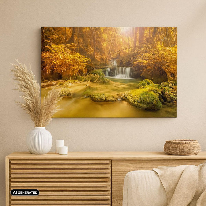 ARTTOR Bilder auf Leinwand Wald Bach Tropen Natur Leinwandbild 70x50cm Wandbilder Dekoration Wohnzim