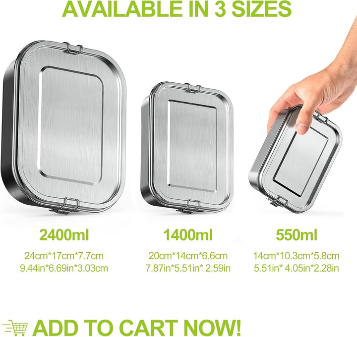 Brotdose Edelstahl - 2400ml Lunchbox Edelstahl - Brotdose Metall für Erwachsene - Brotbox Edelstahl