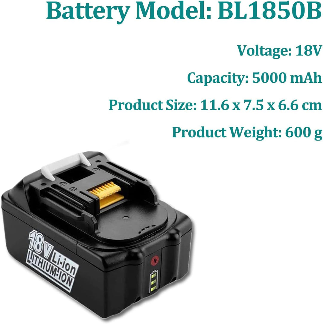 FengWings® BL1850B Akku 18V 5,0Ah mit 3A Ladegerät DC18RC Ersetzen für Makita BL1830 BL1840 BL1850 E