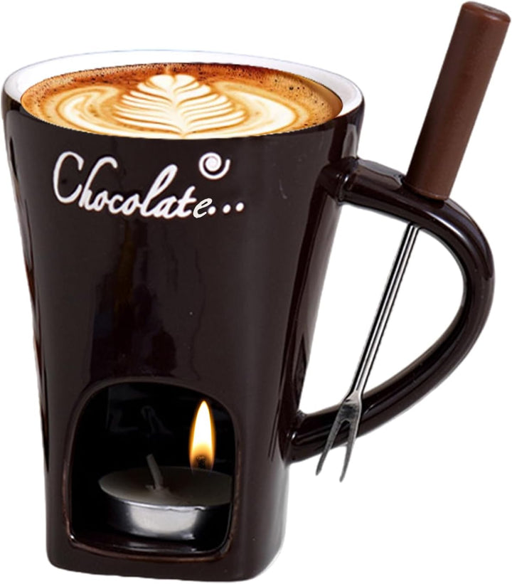 2 Stück Keramike Schokofondue Tasse, 200Ml, Butter Schokoladen Pot Mit Gabeln, Schokobrunnen, Home T