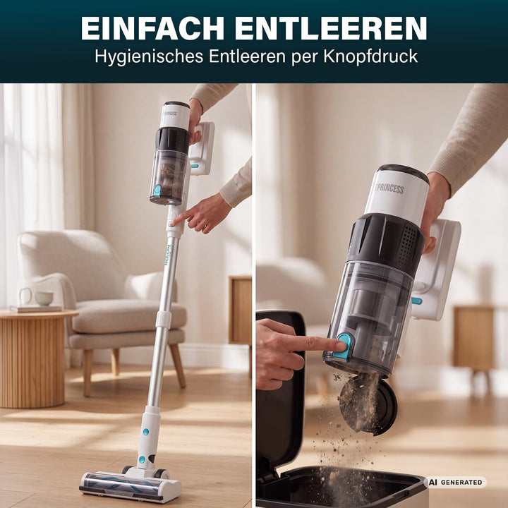 Princess Akku staubsauger, 150 AirWatt, Bis zu 50 Minuten Laufzeit, 339520 Weiss Blau, Weiss Blau