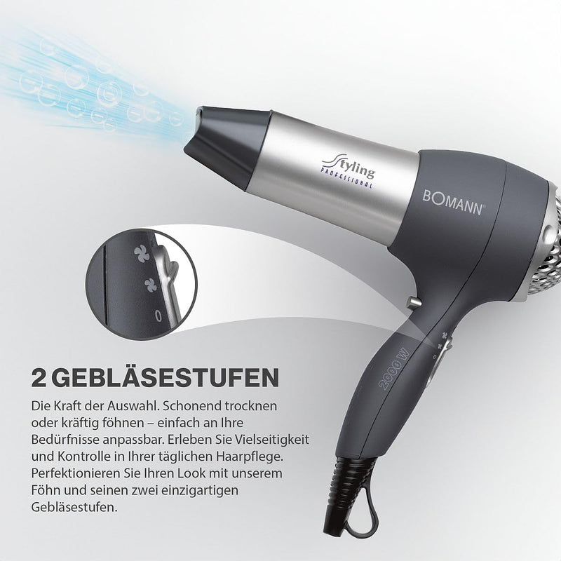 Bomann® Haartrockner mit Diffusor & Formdüse | Hair Dryer mit "Cool Shot" für glänzendes Haar | Haar