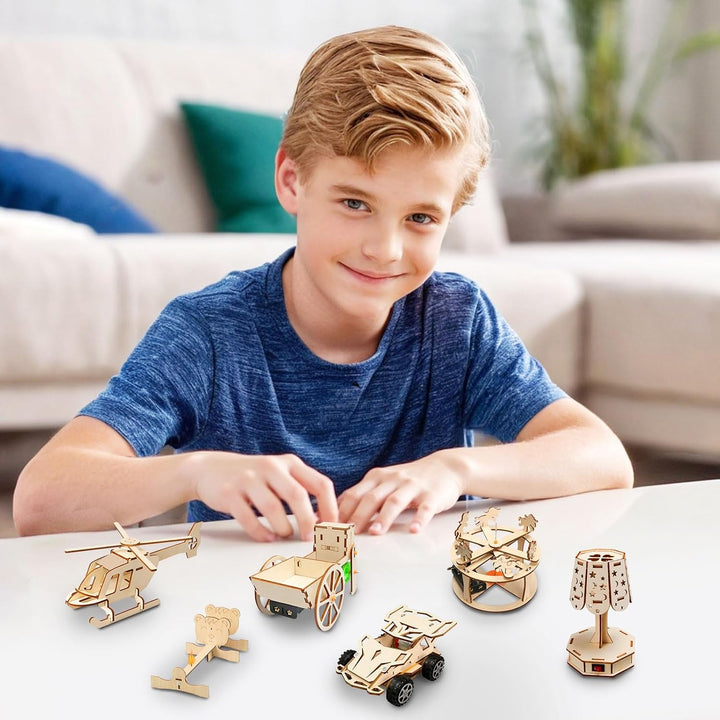 6 Stück Experimente für Kinder, Elektronik Baukasten DIY STEM Spielzeug, Holz Wissenschaft Bausatz S