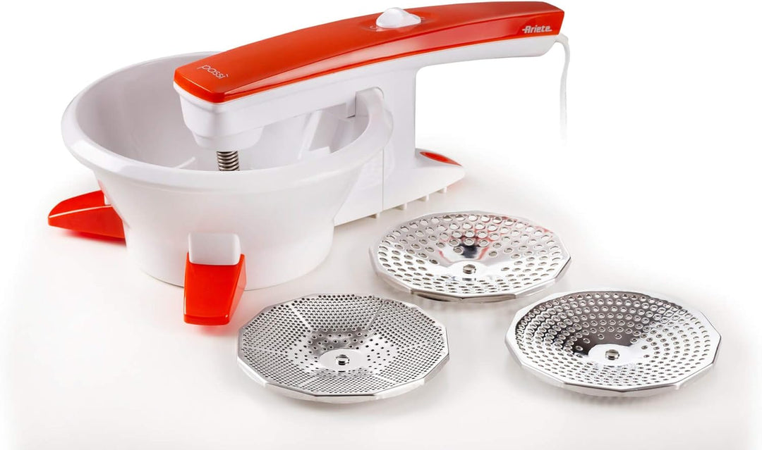 Ariete 261 Passì, elektrisches Passiergerät, 3 Scheiben aus Edelstahl, demontierbar, Orange