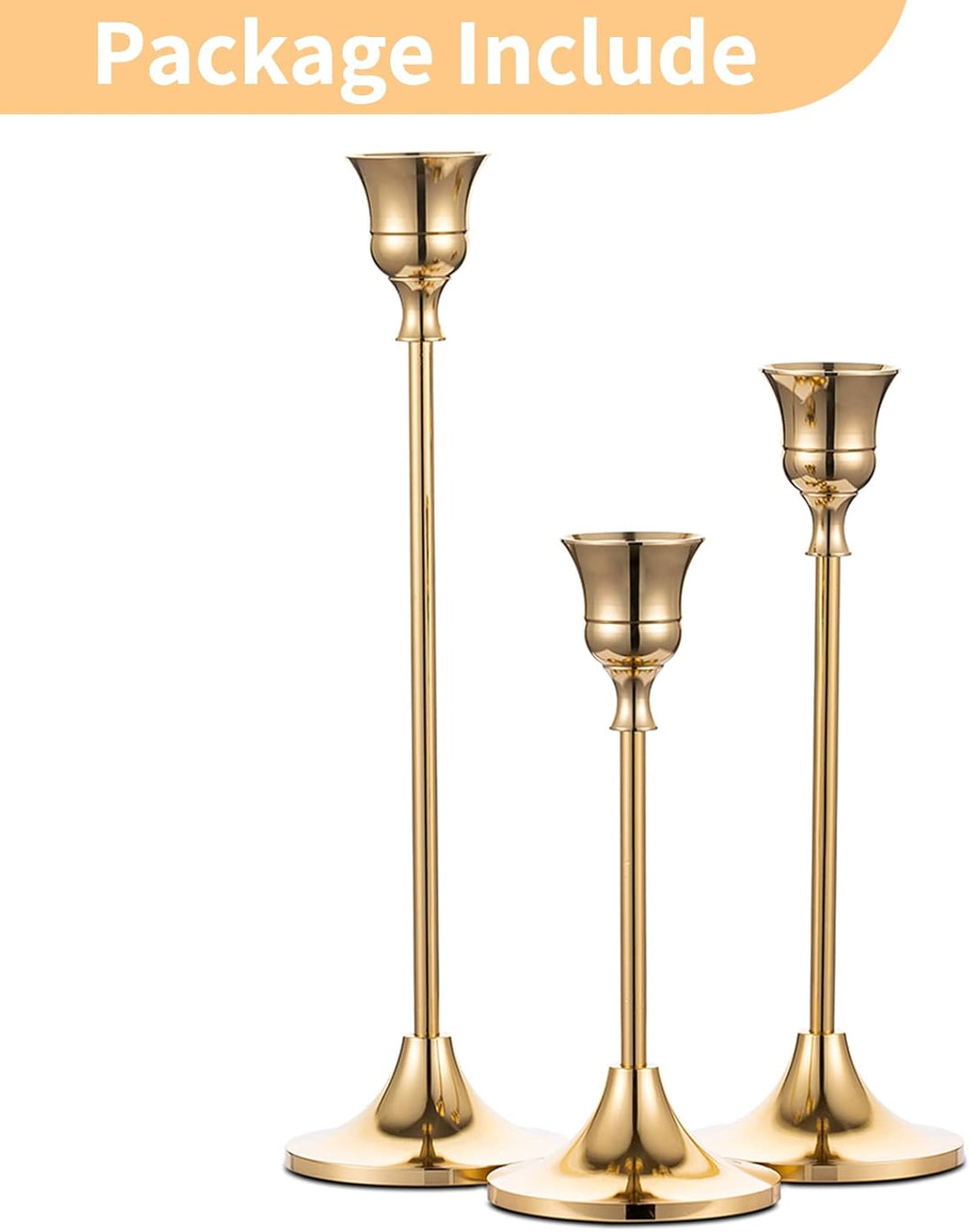 NUPTIO 3 Stück Messing Gold Metall Taper Kerzenhalter, Vintage Kerzen Ständer Herzstück für Tisch Ka