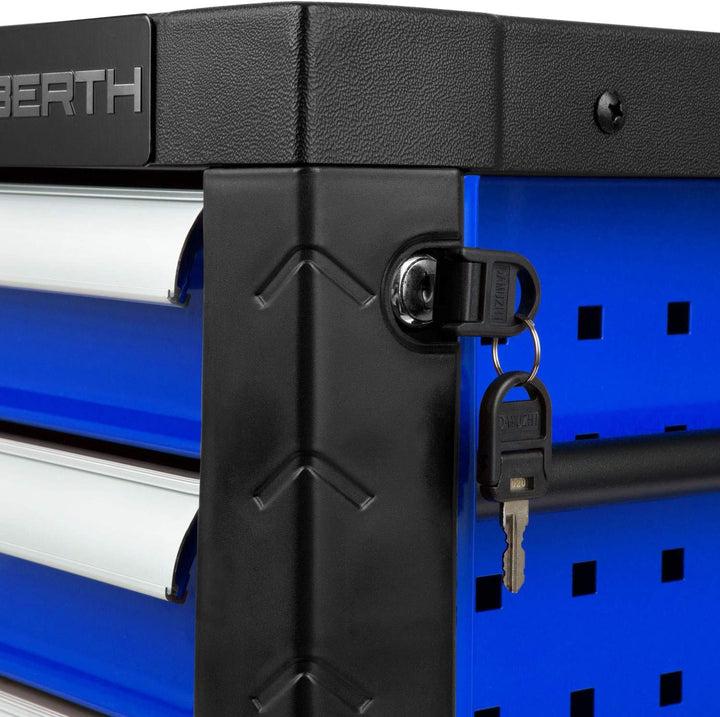 EBERTH Werkzeugkiste Leer, Werkzeugschrank Metall mit 4 Schubladen, kugelgelagerte Teleskopschienen,